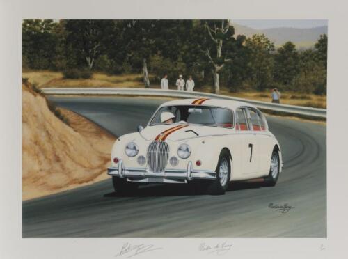 BOB JANE: A superb large high quality limited edition print of Bob Jane by Martin de Lang. Signed by Artist and Bob Jane. L.E 6/250. Measures 60 cm H, 80.5 cm W