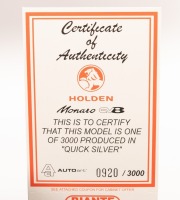 HOLDEN: A 1:43 scale model by Autoart of the Holden Monaro CV8 in Quick Silver, limited edition 0920/3000 complete with certificate of authenticity and original packaging - 2
