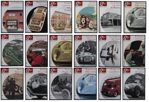 FERRARI ANNIVERSARY: 18 framed posters commemorating Ferrari's 50th Anniversary (1947 - 1997) (70cm high x 50cm wide)