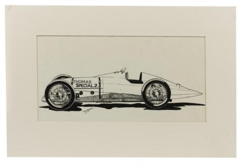 THOMAS SPECIAL: A original ink drawing of the 1926 Thomas Special by R.Shepherd