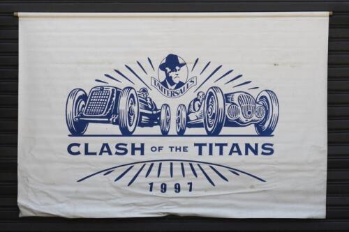 TATTERSALL: A large white double-sided 'TATTERSALL'S CLASH OF THE TITANS' 1997 banner (2.5m wide)