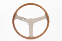 STEERING WHEEL: A wooden rimmed three spoke steering wheel, 38cm in diameter - 2
