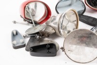 SIDE MIRRORS: A tub of assorted racing car side mirrors, includes a few heavy metal torpedo mirrors and some Sebring mirrors - 2