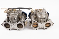 WEBER: Two Weber (Italian made) 42 DCOE 8 carburettors, fitted with blue Pipecross trumpets and with associated manifolds - 4