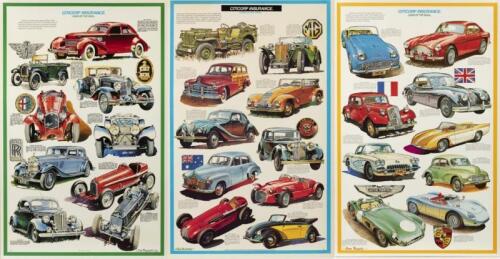 POSTERS: Three Citicorp Insurance posters depicting motor vehicles of the 1930's, 1940's and 1950's
