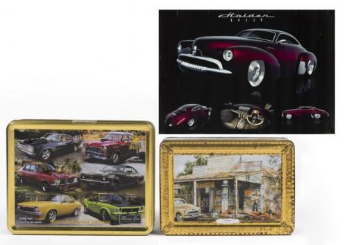 HOLDEN: Three Holden related items. Tins and poster