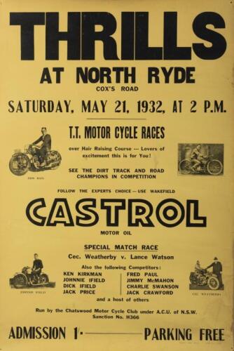 T.T MOTOR CYCLES POSTER: A good quality reproduction T.T Motor Cycles event poster from 1932