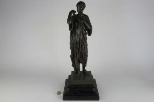 RON LIOD SAUVAGE: French (19th/20th Century). Classical figural Bronze titled 'Diane de Galies'.