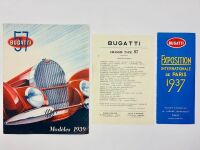BUGATTI: A two-page Sales Brochure for the 1939 Type 57, a single page flyer for the Type 57 and an invitation to Bugatti's Paris showroom [Location: Sydney]