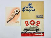 PEUGEOT: A group of three Sales Brochures featuring models for the 1938 model year including the 202, 302 and 402 [Location: Sydney]