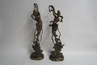 MUSICIANS: A pair of large carved timber polychrome Chinese musicians, 132cm high