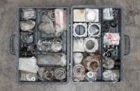 HEWLAND: A double sided plastic case containing Hewland gearbox spare parts and set-up parts, no gears