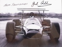 BT31: A photograph signed by Sir Jack & Ron Tauranac, features a front view of the Brabham BT31 Repco 'bi-hi' wing, image 19.5cm high, 24.5cm wide - 5