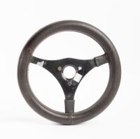 STEERING WHEEL: One leather three spoked racing steering wheel, 26.5cm in diameter - 2