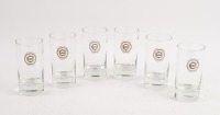 GRAND PRIX DRIVERS ASSOCIATION: A six drinking glass set celebrating the 20th anniversary of the Des Anciens Pilotes de Grand Prix Club International (Grand Prix Drivers Association), all 14cm high