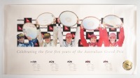 AUSTRALIAN GP: Three copies of 'Celebrating the First Five Years of the Australian Grand Prix', wide format poster featuring portraits of the first five winners of the Australian Grand Prix at Albert Park - 4