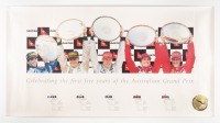 AUSTRALIAN GP: Three copies of 'Celebrating the First Five Years of the Australian Grand Prix', wide format poster featuring portraits of the first five winners of the Australian Grand Prix at Albert Park - 7