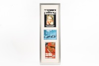 LAUDA: A framed and glazed collage featuring printed photographs related to Niki Lauda, middle photograph signed by Lauda. Measures 79cm high, 27cm wide overall