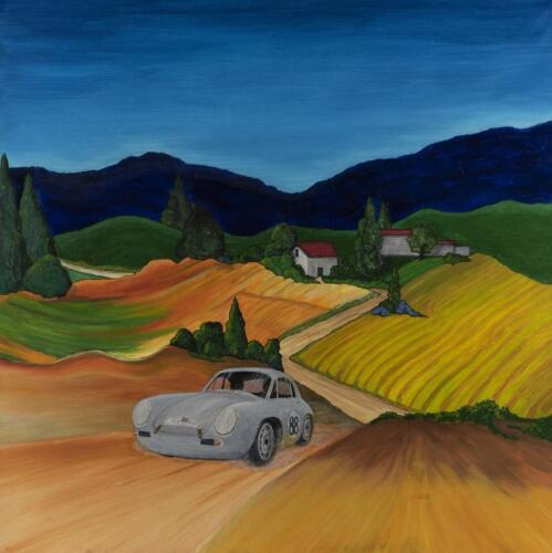 PORSCHE: An original oil painting on canvas of Porsche 356
