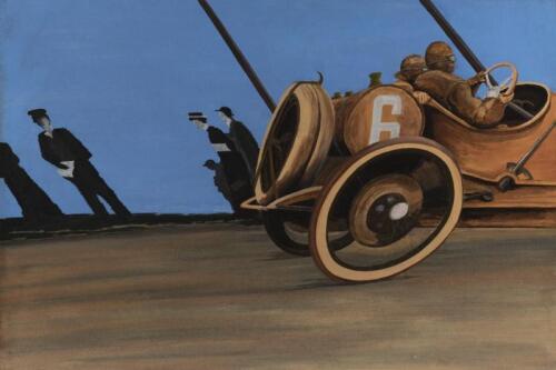 ARTWORK: An acrylic painting on canvas board of the famous photo by Henri Lartigue - 'Automobile Delage au Grand prix de l'Automobile Club de France, 12 juillet 1913'
