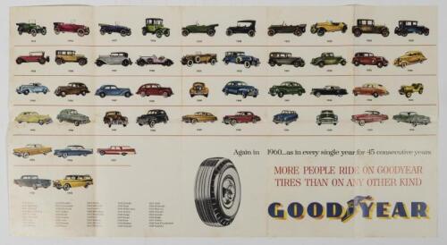 GOODYEAR: A 1960 'GOODYEAR' poster depicting car manufacturers and models to use Goodyear tires