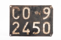 NUMBER PLATE: A circa late 1950s or early 1960s Italian number plate, Como region 'CO 92450' [Location: Melbourne]