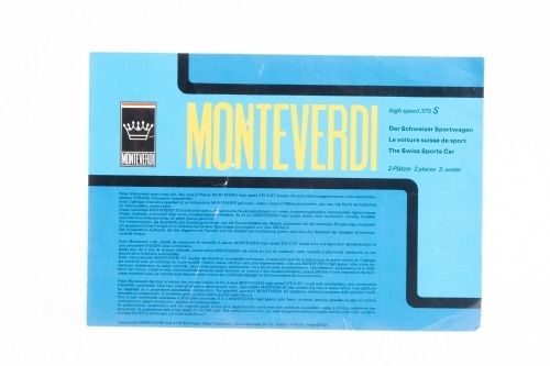 MONTEVERDI: An early 1970s Monteverdi High Speed 375 S two page wide format sales brochure, multilingual [Location: Melbourne]