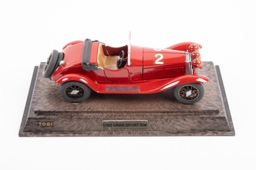 ALFA ROMEO: A 1:23 scale model by Togi of the Alfa Romeo 6C 1750 Gran Sport MM, presented fixed on base with nameplate & perspex case, in original fitted box [Location: Melbourne]