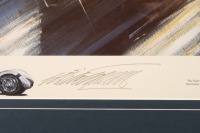 NICHOLAS WATTS: A framed and glazed limited edition (198/500) print by Nicholas Watts titled 'Victory Bound' depicting winning Team Camoradi Maserati Birdcage of Dan Gurney and Stirling Moss, 1000kms Nurburgring. Signed by Gurney, Moss and the artist. Mea - 4
