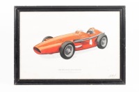 MASERATI: A 1957 250F Grand Prix Maserati print, limited edition, numbered 105 of 500, 42.5cm high, 60.5cm wide overall, mounted, framed & glazed [Location: Melbourne]