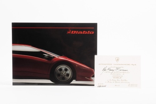 LAMBORGHINI: An early 1990s Lamborghini Diablo sales brochure, three fold-out pages on thick, glossy stock paper, in Italian & English [Location: Melbourne]