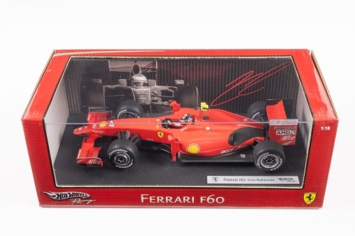 FERRARI F60: A Hot Wheels Racing 1:18 scale model 2009 Ferrari F60 Formula One in original box [Location: Melbourne]