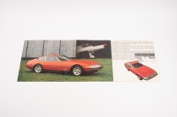 FERRARI 365 GTB/4 DAYTONA: A rare 1968 Ferrari 365 GTB/4 Pininfarina brochure, features photogaphs & engine performance diagram, on hard stock matt finish paper with fold-out front cover [Location: Melbourne] - 2