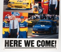 BATHURST 1994: A large original Bathurst 1994 poster 'Here We Come!' featuring the Shell team and the Peter Jackson team Fords, measures 92cm high, 69cm wide - 2