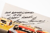 BRYAN THOMSON: A printed photograph featuring Bryan Thomson's Volkswagen Fastback at speed, signed and inscribed by Thomson, 29.5cm high, 42cm wide. - 2