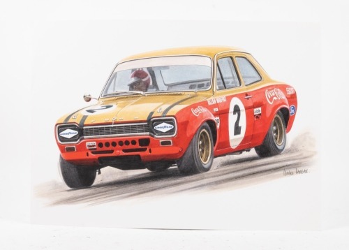 109A · MOFFAT: A print after the original artwork featuring Allan Moffat's #2 Coca Cola Ford Escort, print measures 29.5cm high, 42cm wide