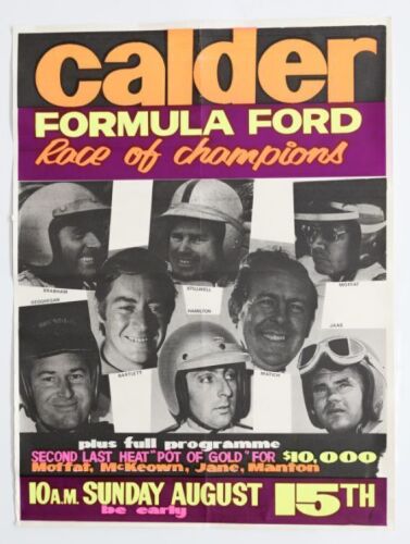 CALDER: A large screen printed fluorescent colour poster promoting 'Calder - Formula Ford - Race of Champions - Sunday August 15th 1971