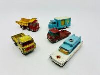 CORGI: Five 1:43 scale models by Corgi including the Jeep FC-150, Karrier Banta, ERF Model 64, Cadillac ambualnce and Commer flatbed. [Location: Sydney]