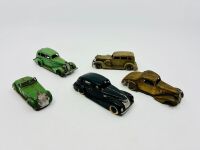 PRE WAR: Five 1:43 scale models including a Streamlined Tourer by Dinky, a La Salle Sedan, a Chrysler Royal Sedan, a LaSalle Coupe and a Graham Sedan by Tootsietoy. [Location: Sydney]