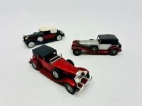 MATCHBOX: Three Matchbox Models of Yesteryear 1:43 scale models including a 1930 Packard Victoria, a 1930 Dueseberg Model J Town Car and a 1928 Mercedes-Benz SS. [Location: Sydney]