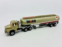 MAJORETTE: Two 1:60 scale Scania trucks by Majorette, one with tipper trailer and the other a Mobil tanker. [Location: Sydney] - 3