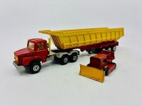 MAJORETTE: Two 1:60 scale Scania trucks by Majorette, one with tipper trailer and the other a Mobil tanker. [Location: Sydney] - 6