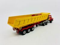 MAJORETTE: Two 1:60 scale Scania trucks by Majorette, one with tipper trailer and the other a Mobil tanker. [Location: Sydney] - 7