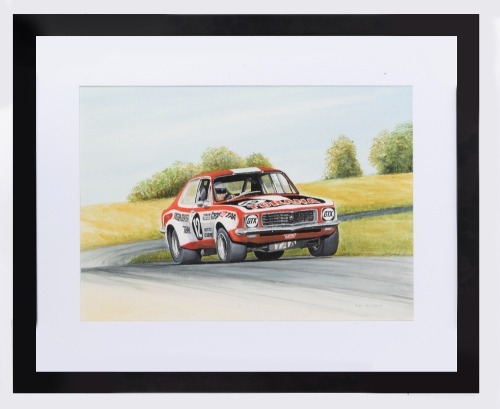 39A · TORANA XU-1: A fine original watercolour featuring 'The Beast' HDT LJ Torana XU-1 by artist Ray Storey, visible print 31.5cm high, 44cm wide, mounted framed & glazed