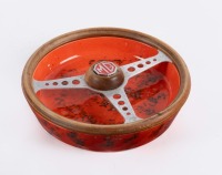 ASH TRAY: An MG themed ash tray, with wooden rimmed MG steering wheel above orange ceramic base, 5cm high, 19cm diameter