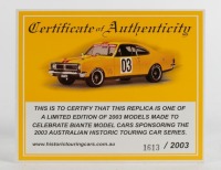 HOLDEN: A Biante / Autoart 1:18 scale Holden HT Monaro, 2003 entrant in Australian Historic Touring Car Series, limited edition, numbered 1613 of 2003 units in original box - 3