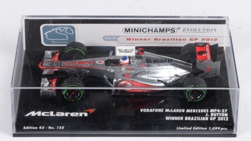 401 · MCLAREN MERCEDES: A Minichamps 1:43 scale McLaren Mercedes MP4-27, driven to victory by Button, Brazilian GP 2012, limited edition 1099 pieces