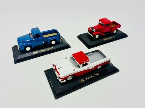 FORD: Three 1:43 scale Ford models by Yat Ming Road Signature including the 1957 Ranchero, 1953 F-100 and 1934 Pick Up