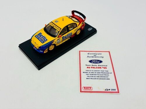 34 · FORD: A 1:43 scale model by Biante of the #65 Team Betta Electrical Ford AU Falcon driven by Max Wilson in the 2002 V8 Supercars season, limited edition 0720/2000, complete with certificate of authenticity [Location: Sydney]