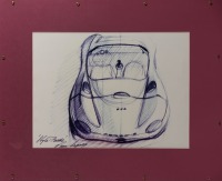 HARM LAGAAY: An original sketch design drawing of a Porsche 968 Boxster by Porsche designer Harm Lagaay, mounted to board with perspex glaze, measures 68cm high, 84cm wide overall.